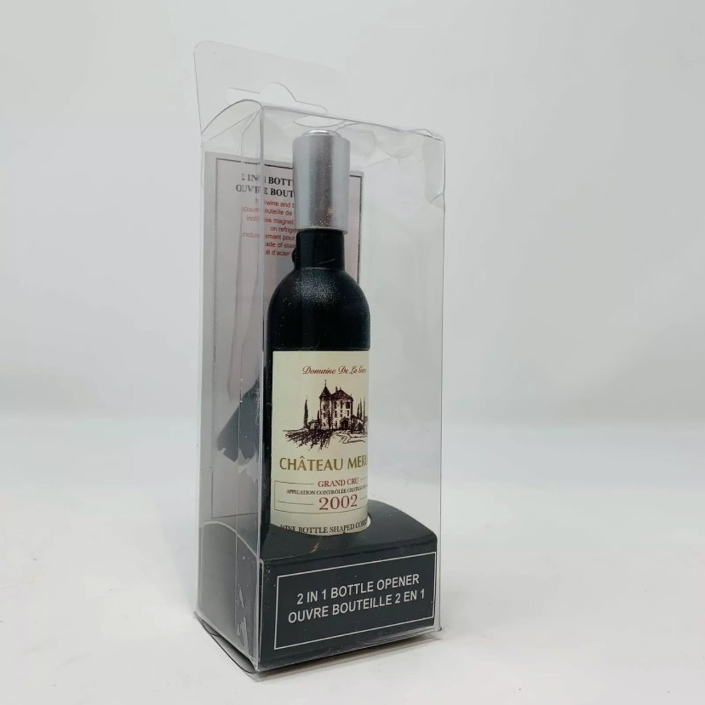 NEW Miniature Wine Bottle Chateau Merlot 2002 Cork Screw Opener Gift Unique Beer